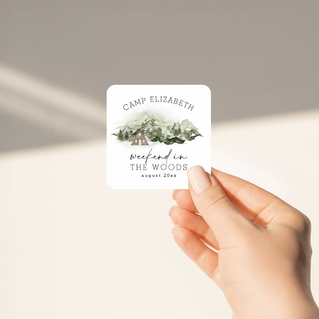 Sticker Carré Week-end en Bois Camping Bachelorette (Créateur téléchargé)