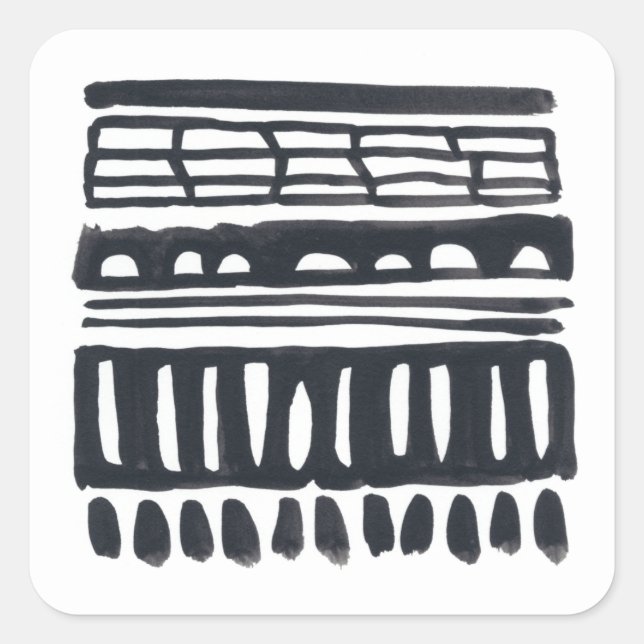 Sticker Carré Weft I | Aquarelle noire moderne (Devant)
