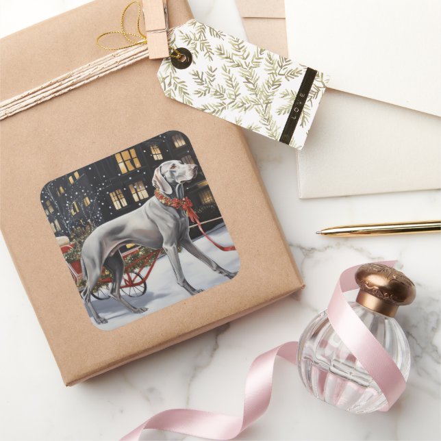 Sticker Carré Weimaraner Festin de Noël (Cadeaux)