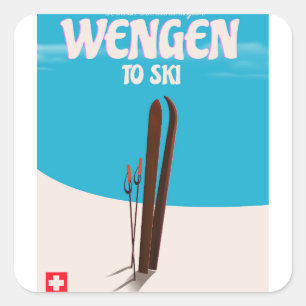 Sticker Carré Wengen, Suisse, affiche de ski