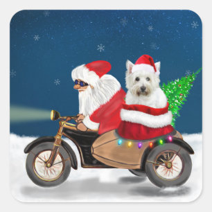 Sticker Carré West Highland White Terrier Noël Père Noël