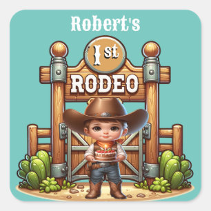 Sticker Carré Western Cowboy Premier Rodéo Anniversaire Personna