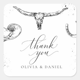 Sticker Carré Western Cowboy Wedding Thank You Card