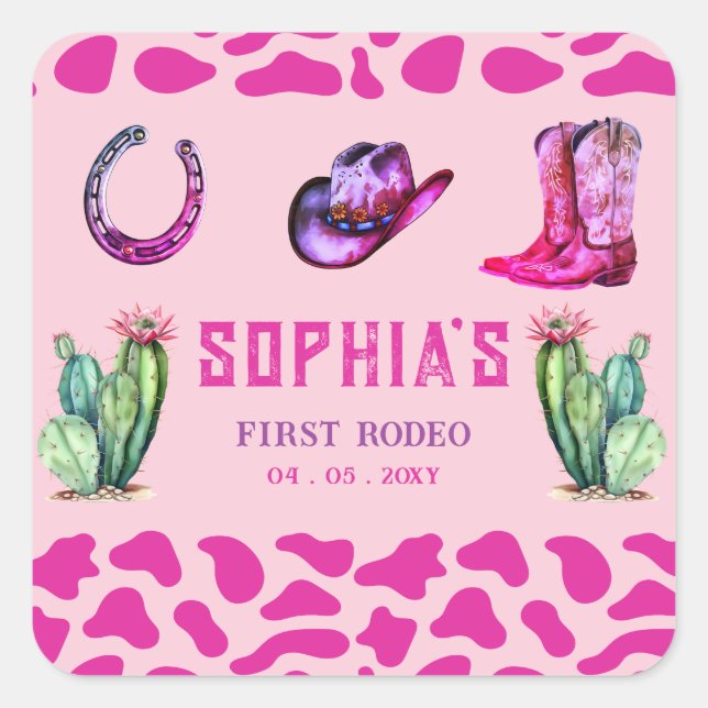 Sticker Carré Western Cowgirl First Rodeo Rose Girls Anniversair (Devant)
