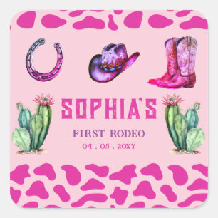 Sticker Carré Western Cowgirl First Rodeo Rose Girls Anniversair