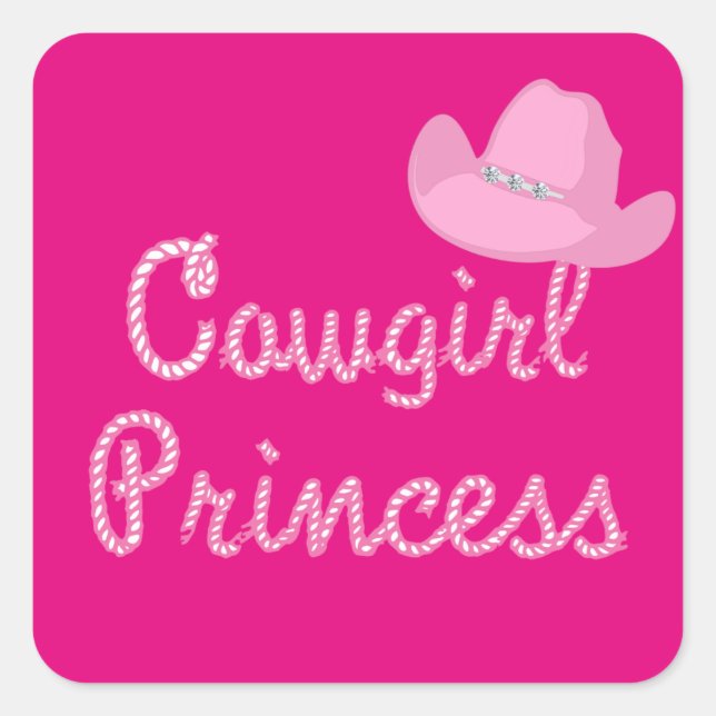 Sticker Carré Western Cowgirl Princess Casquette rose (Devant)