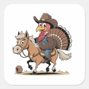 Sticker Carré Western Cuisiné Turquie Thankgiving Cowboy Cowgirl