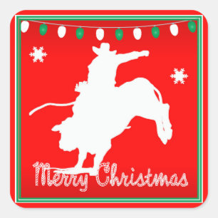 Sticker Carré Western Rodeo Cowboy Bull Riding Noël