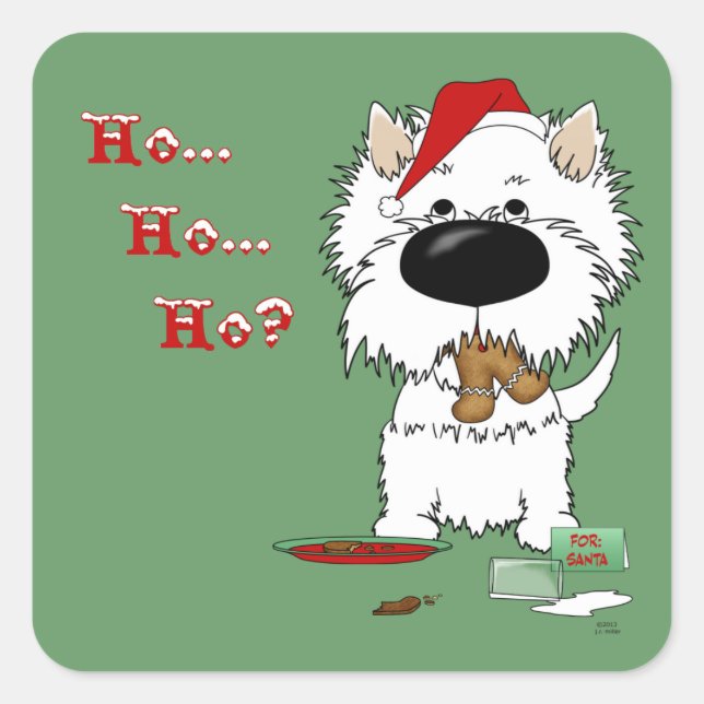 Sticker Carré Westie Christmas - Ho Ho Ho ? ? ? (Devant)