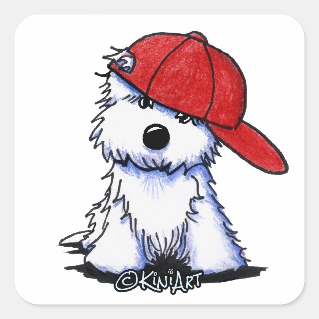 Sticker Carré Westie KiniArt trop Cool (Devant)