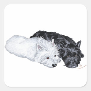Sticker Carré Westie & Scottie au repos