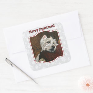 Sticker Carré Westie sur canapé