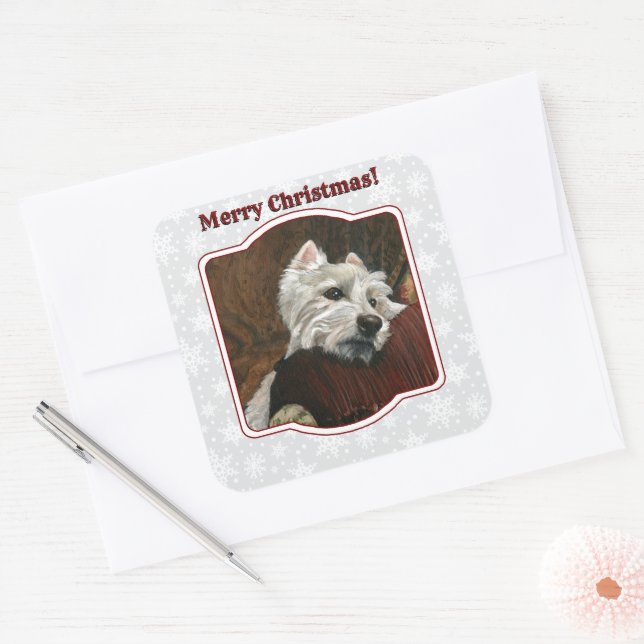 Sticker Carré Westie sur canapé (Enveloppe)