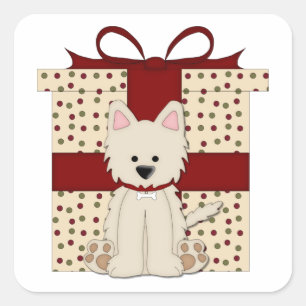 Sticker Carré Westie West Highland White Terrier Noël