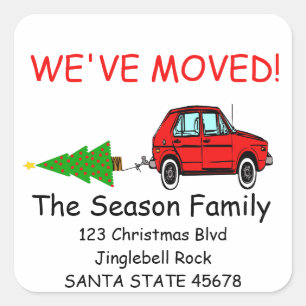 Sticker Carré We've Moved Car and tree Christmas