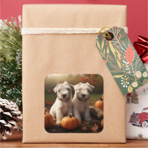 Sticker Carré Wheaten Terrier chiot Automne Citrouille délice