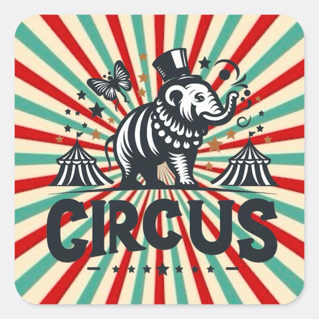 Sticker Carré Whimsical Circus Sunburst Anniversaire de enfant P (Devant)