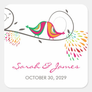 Sticker Carré Whimsical coloré baiser Mariage d'oiseaux d'été