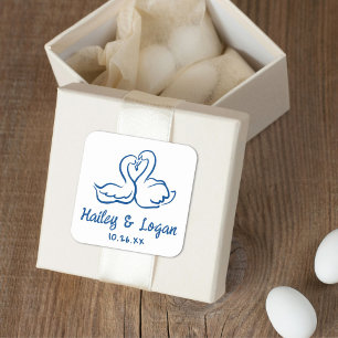 Sticker Carré Whimsical Illustrated Swan moderne Mariage amusant