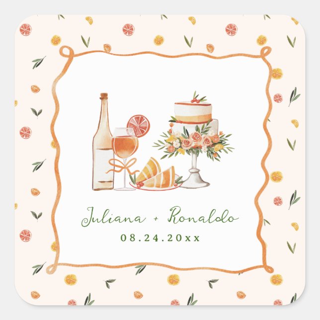 Sticker Carré Whimsical Italien Citrus Mariage (Devant)