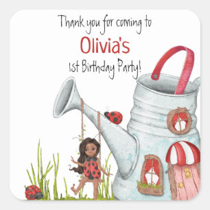 Sticker Carré Whimsical LadyBug Swing Garden House 1er anniversa