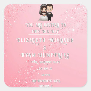 Sticker Carré "Whimsical Light Rose Wedding Invitations Étincell