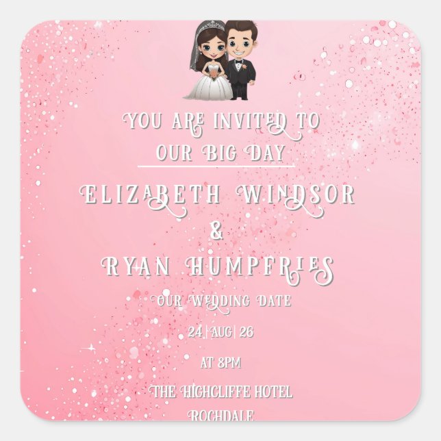 Sticker Carré "Whimsical Light Rose Wedding Invitations Étincell (Devant)