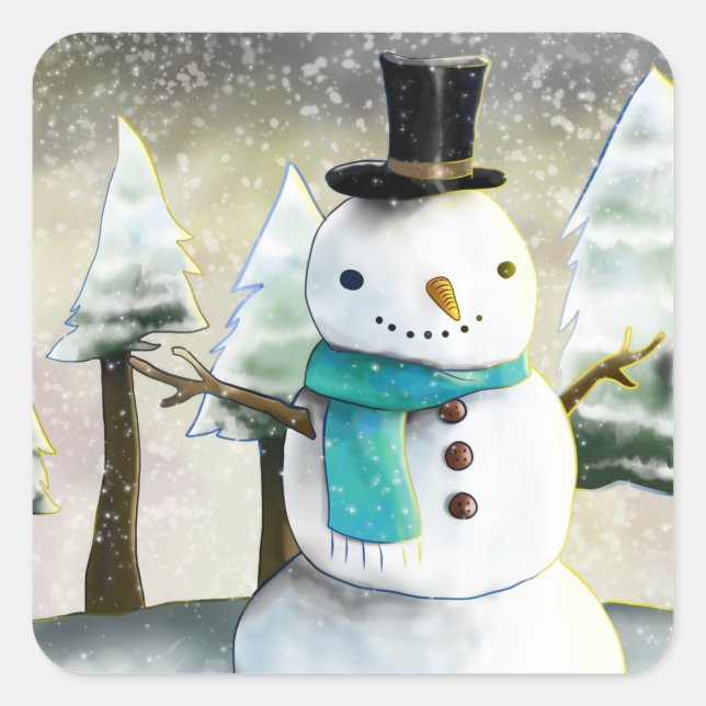 Sticker Carré Whimsman de neige en Dessin de Noël d'hiver (Devant)