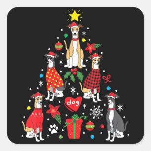 Sticker Carré Whippet Noël Ornement Arbre Drôle Chien Maman Papa