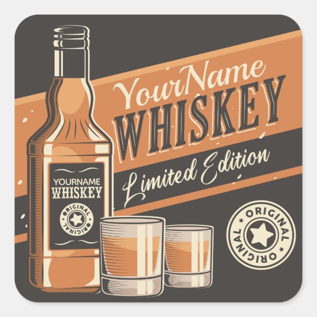 Sticker Carré Whiskey Liquor Bottle Western Bar (Devant)