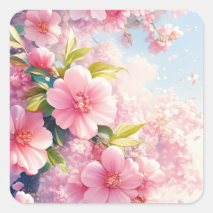 Sticker Carré Whispers du printemps en fleurs de cerisiers
