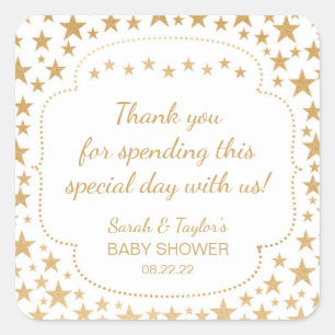Sticker Carré White Gold Stars Neutral Baby shower faveur autoco