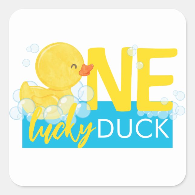 Sticker Carré White One Lucky Duck 1ère fête d'anniversaire (Devant)