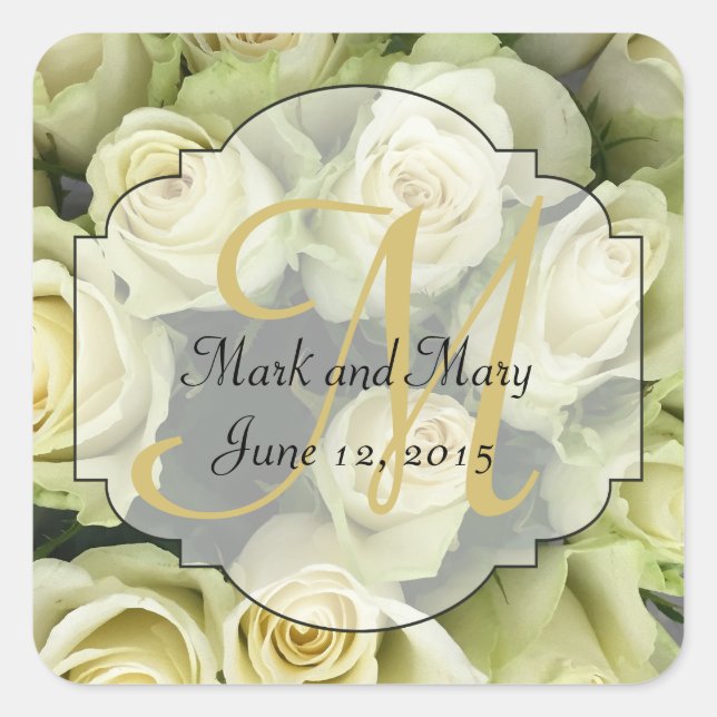 Sticker Carré White Roses Mariage Suite Blush Champagne (Devant)
