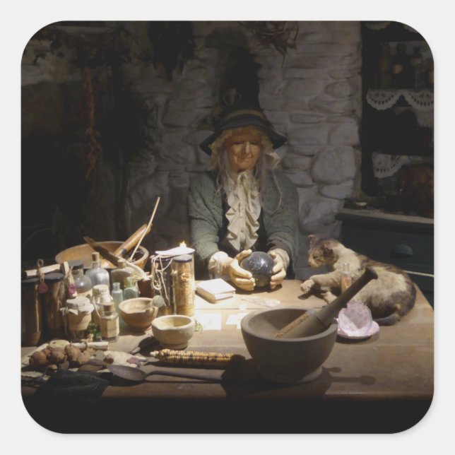 Sticker Carré White Witch's Kitchen Museum, Witchcraft & MAGICK (Devant)
