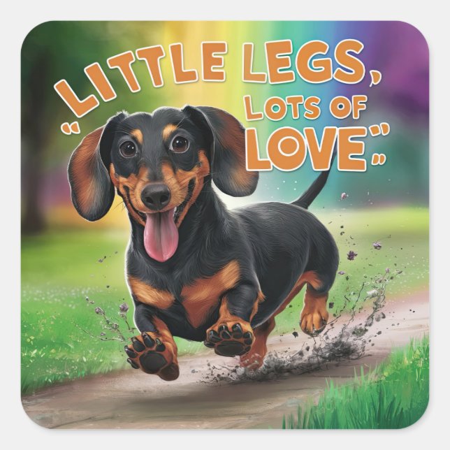 Sticker Carré Wiener Chien Petits Jambes Beaucoup d'amour (Devant)