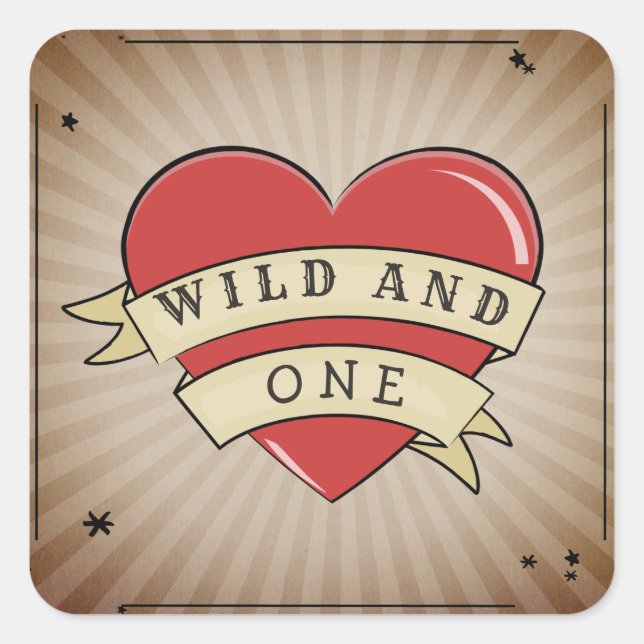 Sticker Carré Wild and One Tattoo Heart Troisième anniversaire (Devant)