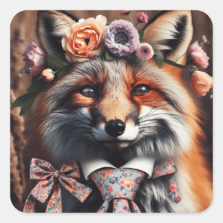 Sticker Carré Wild fox wearing a tie cute 