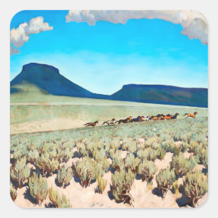 Sticker Carré « Wild Horse Country » par Maynard Dixon