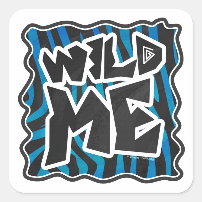 Sticker Carré Wild Me Zebra Noir et Bleu (Devant)