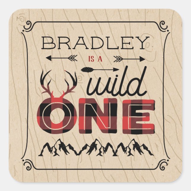 Sticker Carré Wild One Boys Rustic Plaid Lumberjack 1er annivers (Devant)