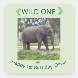 Sticker Carré Wild One Elephant Birthday Design