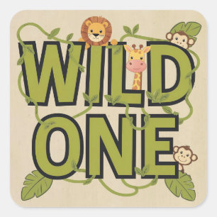 Sticker Carré Wild One Jungle Thème Anniversaire Design