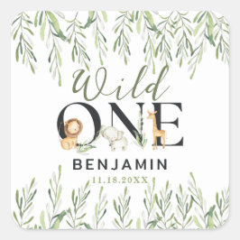 Sticker Carré Wild One Safari Animaux Garçon 1er fête d'annivers