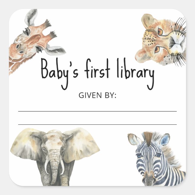 Sticker Carré Wild Safari Animals - Première bibliothèque pour b (Devant)