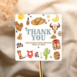 Sticker Carré Wild West Cowboy Rodeo Baby Shower