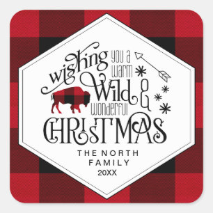 Sticker Carré Wild Wonderful Christmas Red & White Buffalo ID604