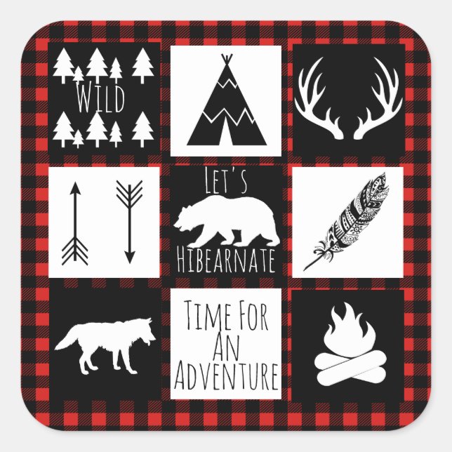 Sticker Carré Wilderness rustique & Animaux Buffalo Check Plaid (Devant)