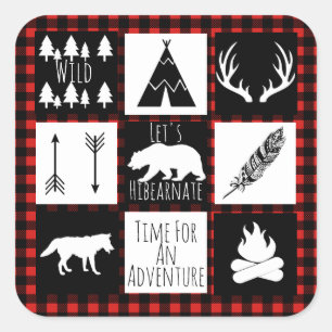 Sticker Carré Wilderness rustique & Animaux Buffalo Check Plaid