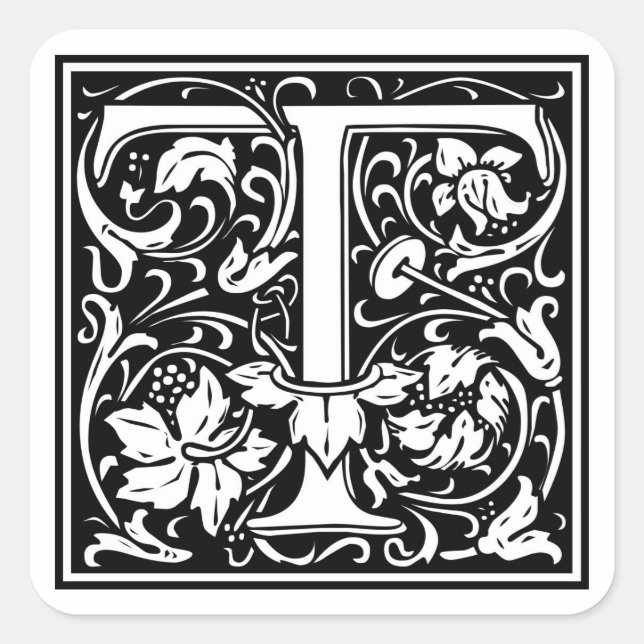 Sticker Carré William Morris Alphabet "T" (Devant)